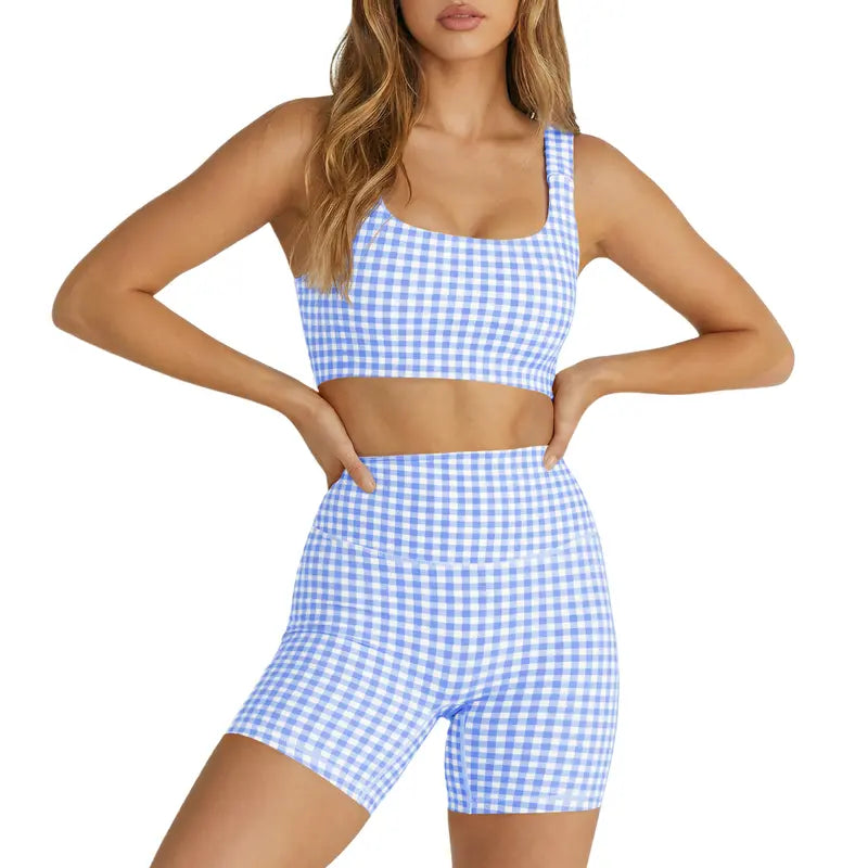 2 piece gingham workout set